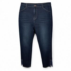 Soft Surroundings 20W Dark Wash High Rise Cropped Jeans with Lace Trim Detail